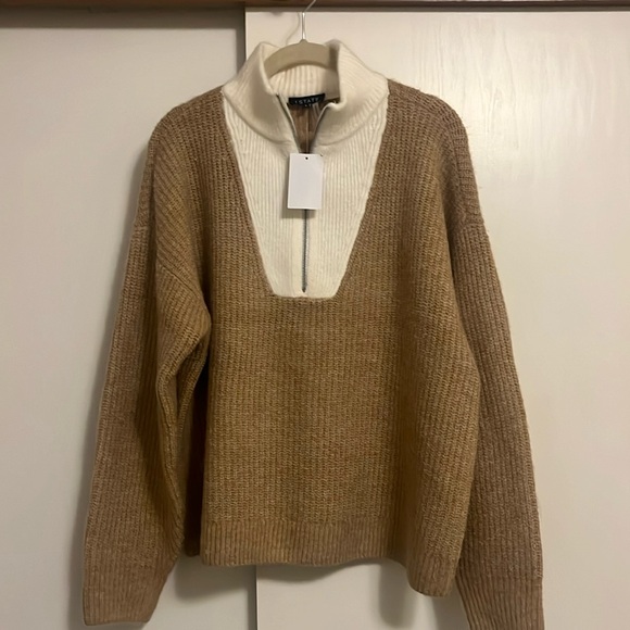 NWT | Nordstrom | L | Half zip colorbock sweater | latte heather - Picture 5 of 10